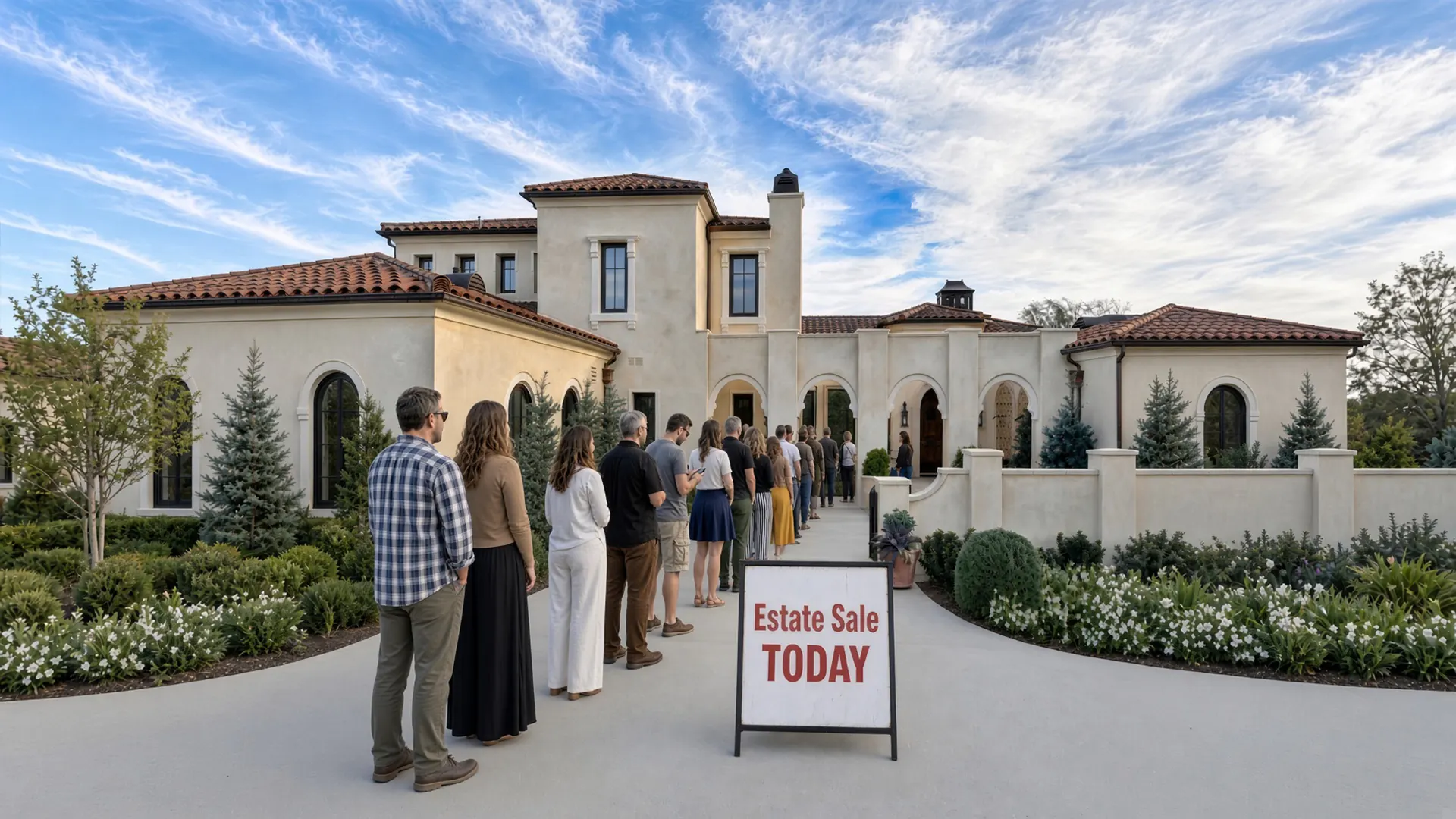 Shoppers lining up outside a San Diego home on estate sale day
